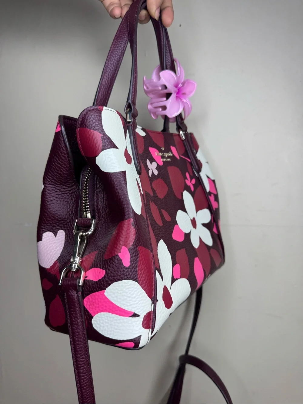 kate spade Floral Dome Satchel in Burgundy, Pink & White